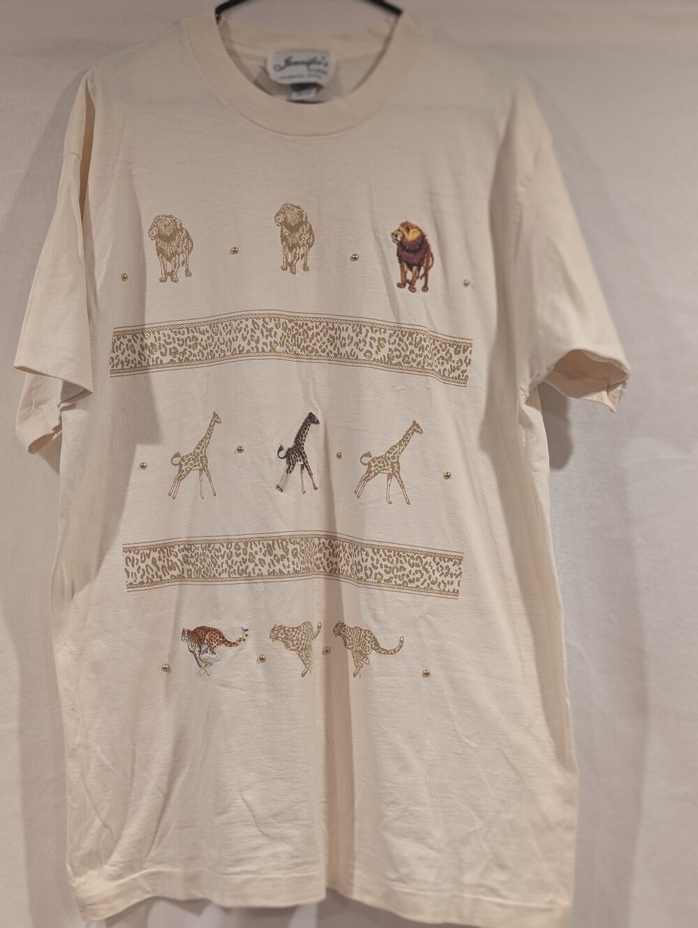 VTG 90s Jennifer’s Studio Safari Graphic T-Shirt One Size USA Animal Print Women